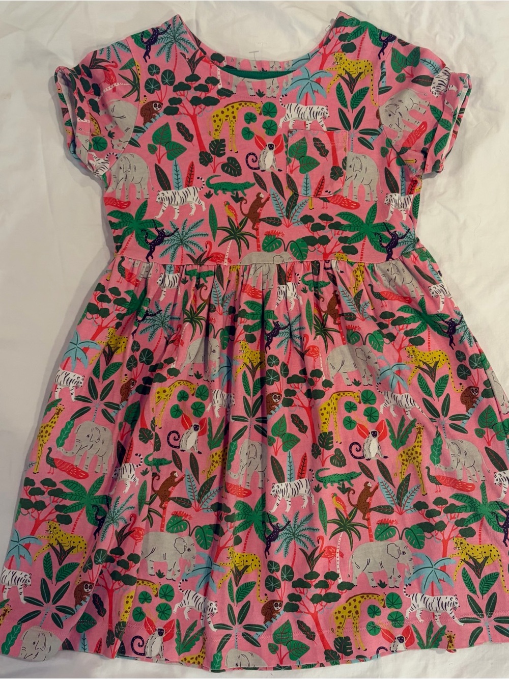 Mini Boden girls pink jungle safari animal print dress sz 7-8 EUC
